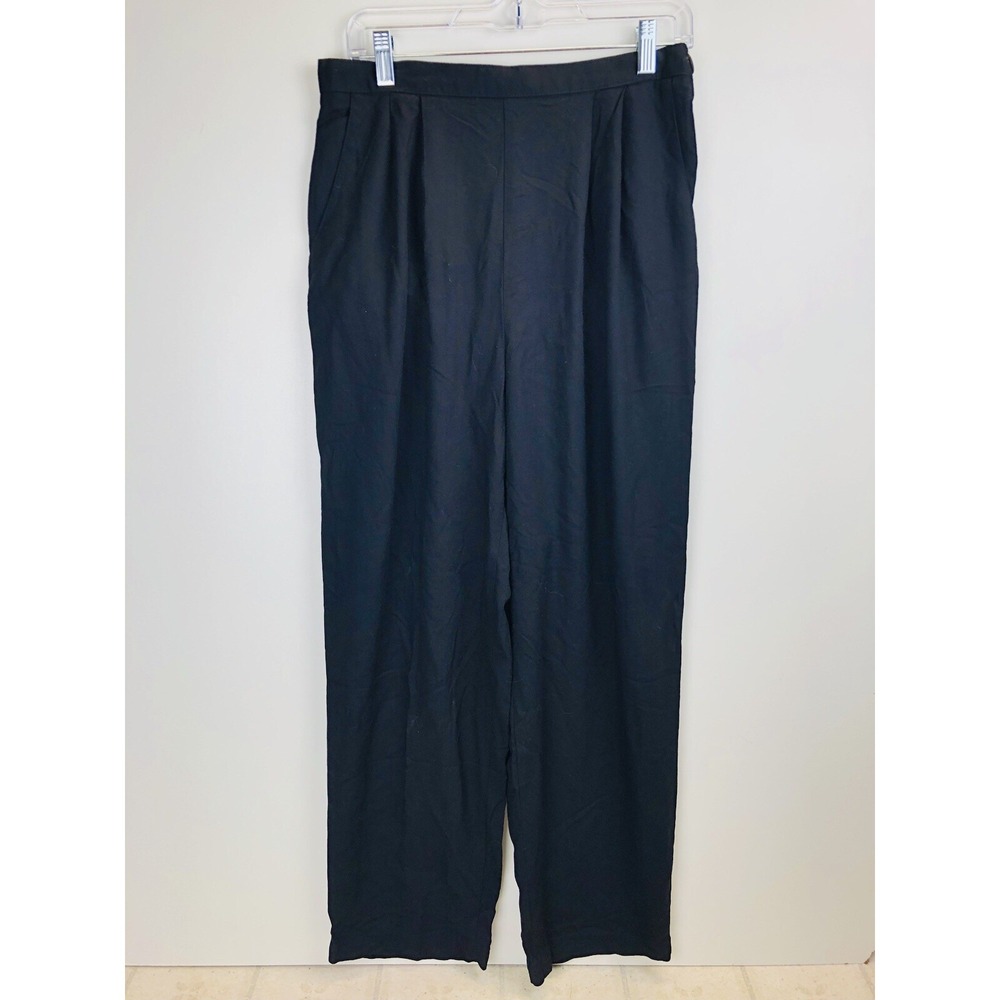 VTG Women's 14 Carole Little Black Crepe Palazzo Pants Wide Leg Rayon 90s